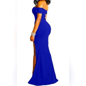 YMDUCH Women's Off Shoulder High Split Long Formal Party Dress Evening Gown